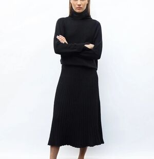 Vintage Beldoch Popper Black Pleated Knit Midi Skirt Size Medium Classic Chic